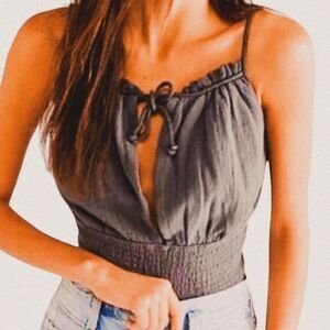 Jen’s Pirate Booty x Free People Love Street Charcoal Ruched Boho Top cotton S